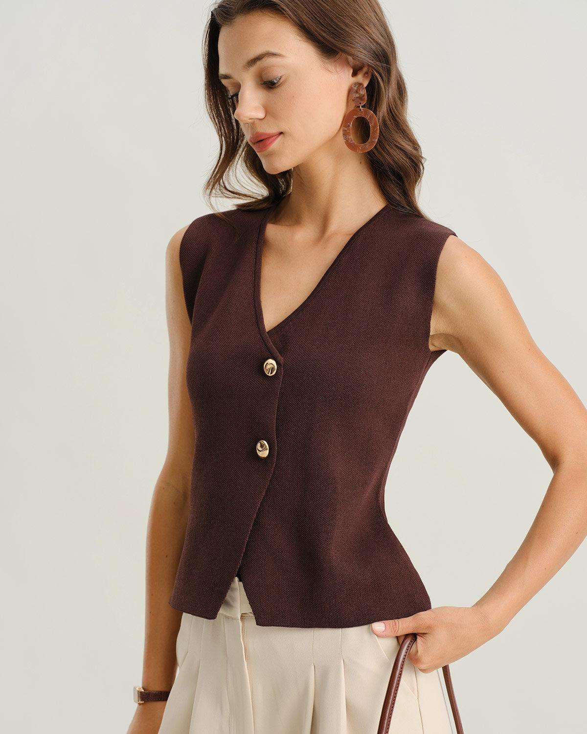 Brown V Neck Button Cardigan Product Image