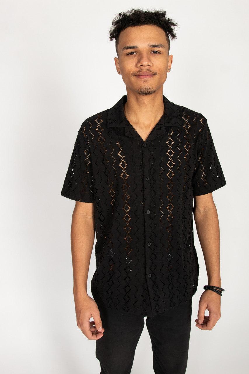 Laser Cut Diamond Pattern Button Up Shirt Product Image