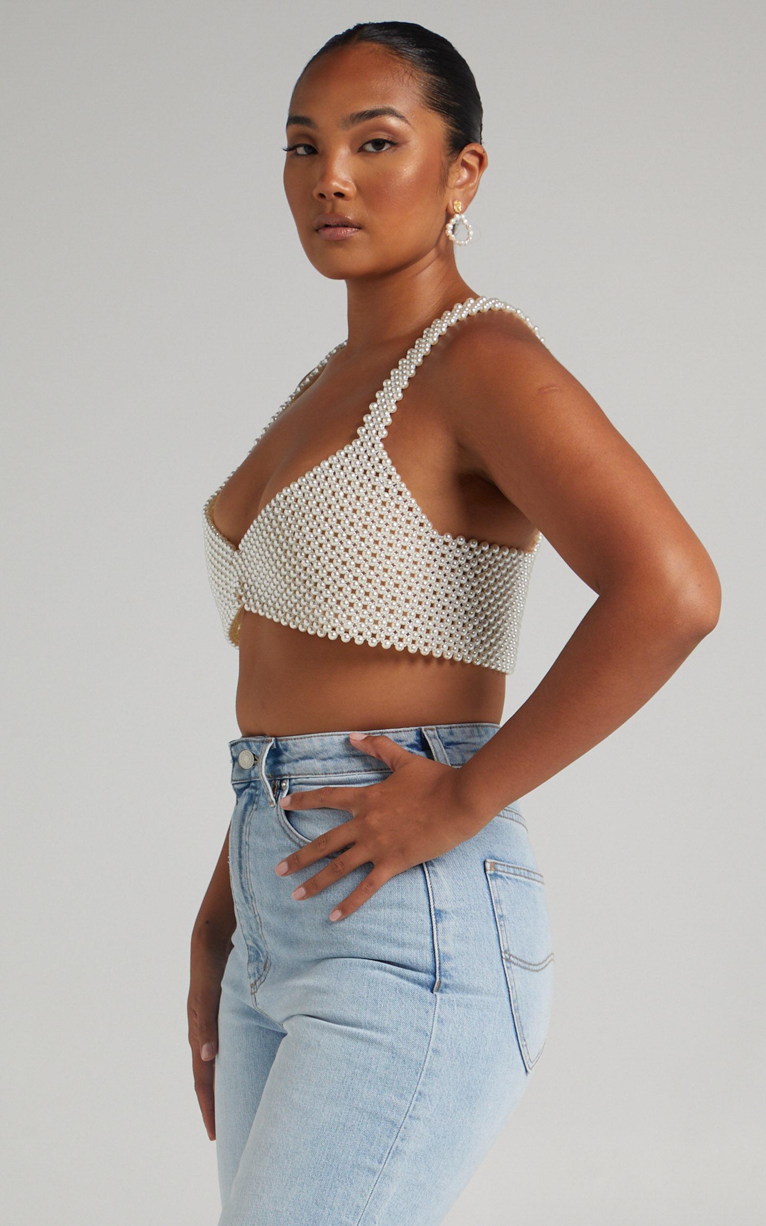 Peggy Top - V Neck Crop Top in Pearl Product Image