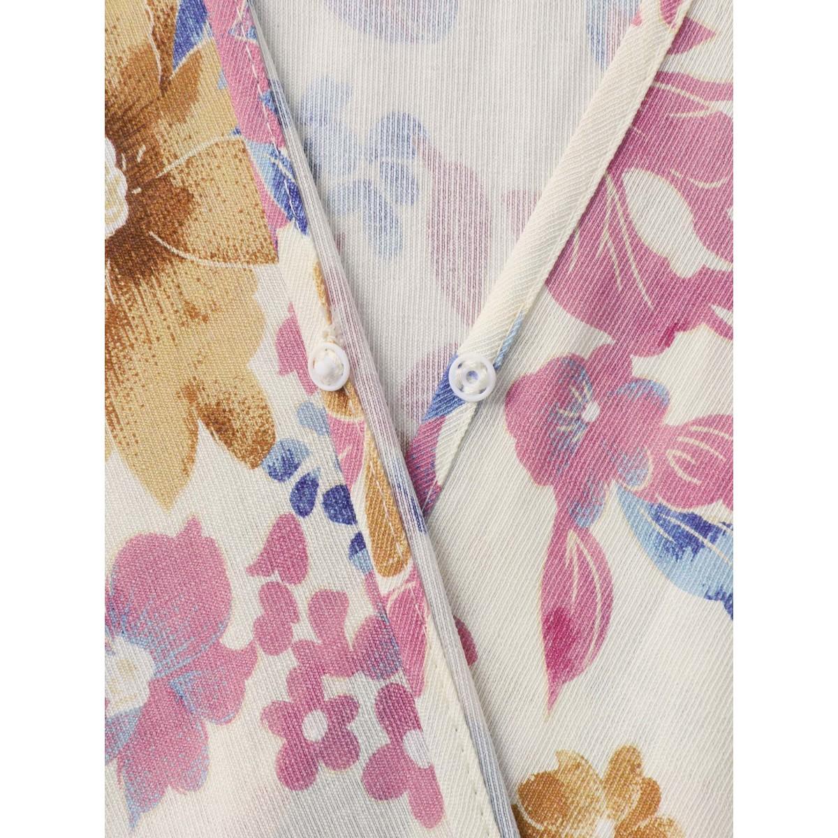 Plus Size Floral Shirred Waist Slit Midi Dress Lilac Women Overlap Collar Short sleeve Curvy BloomChic 14-16/1X Product Image