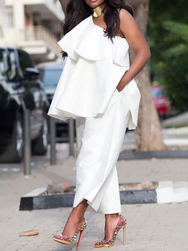 High Waisted Loose Pockets Solid Color Pants Trousers Product Image