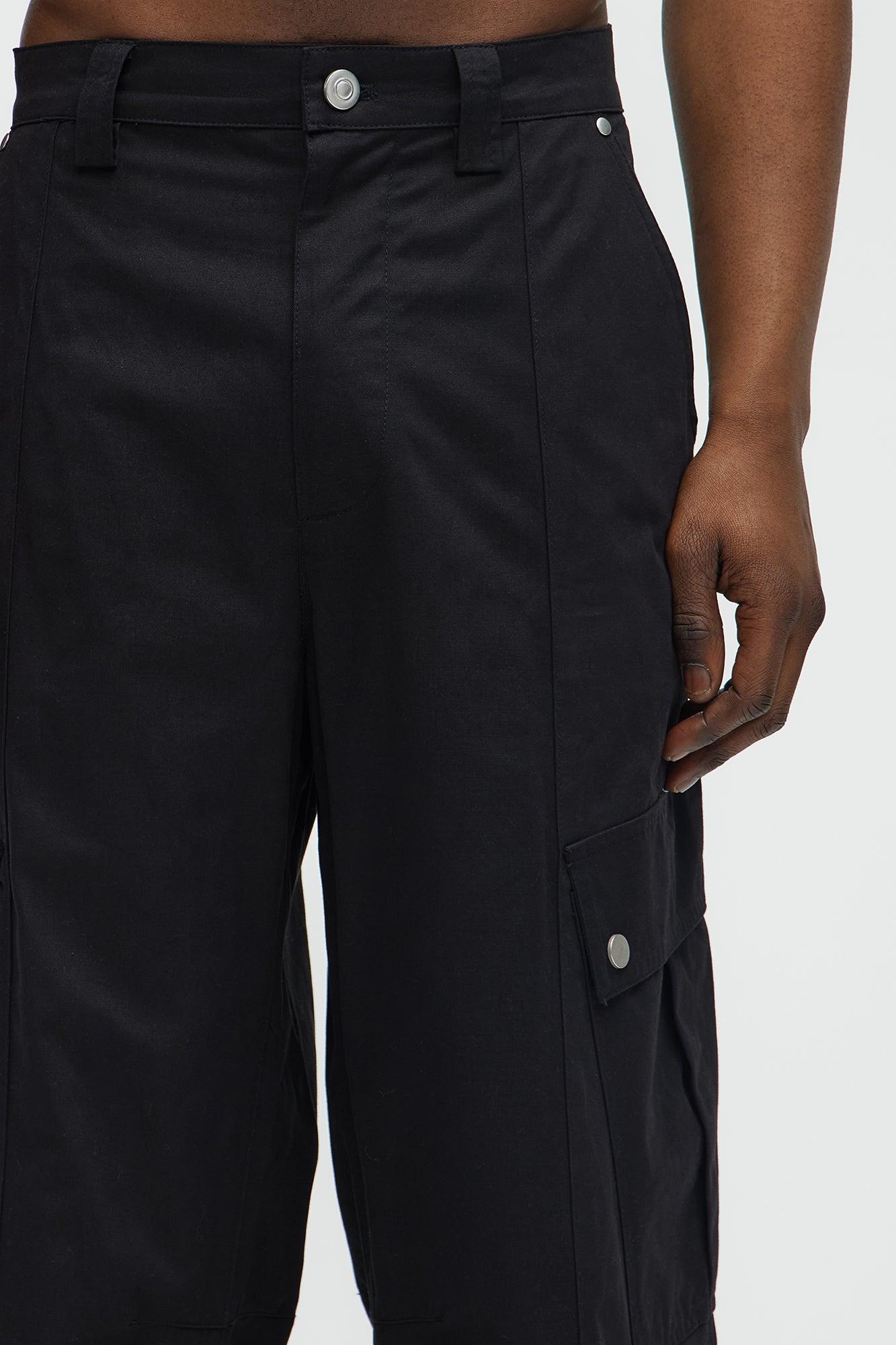 Carl Paneled Baggy Cargo Pants - Black Product Image