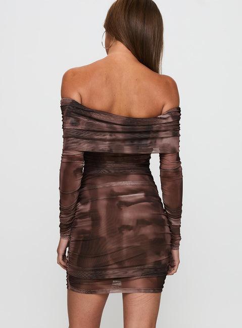 Raquella Long Sleeve Mini Dress Brown Product Image