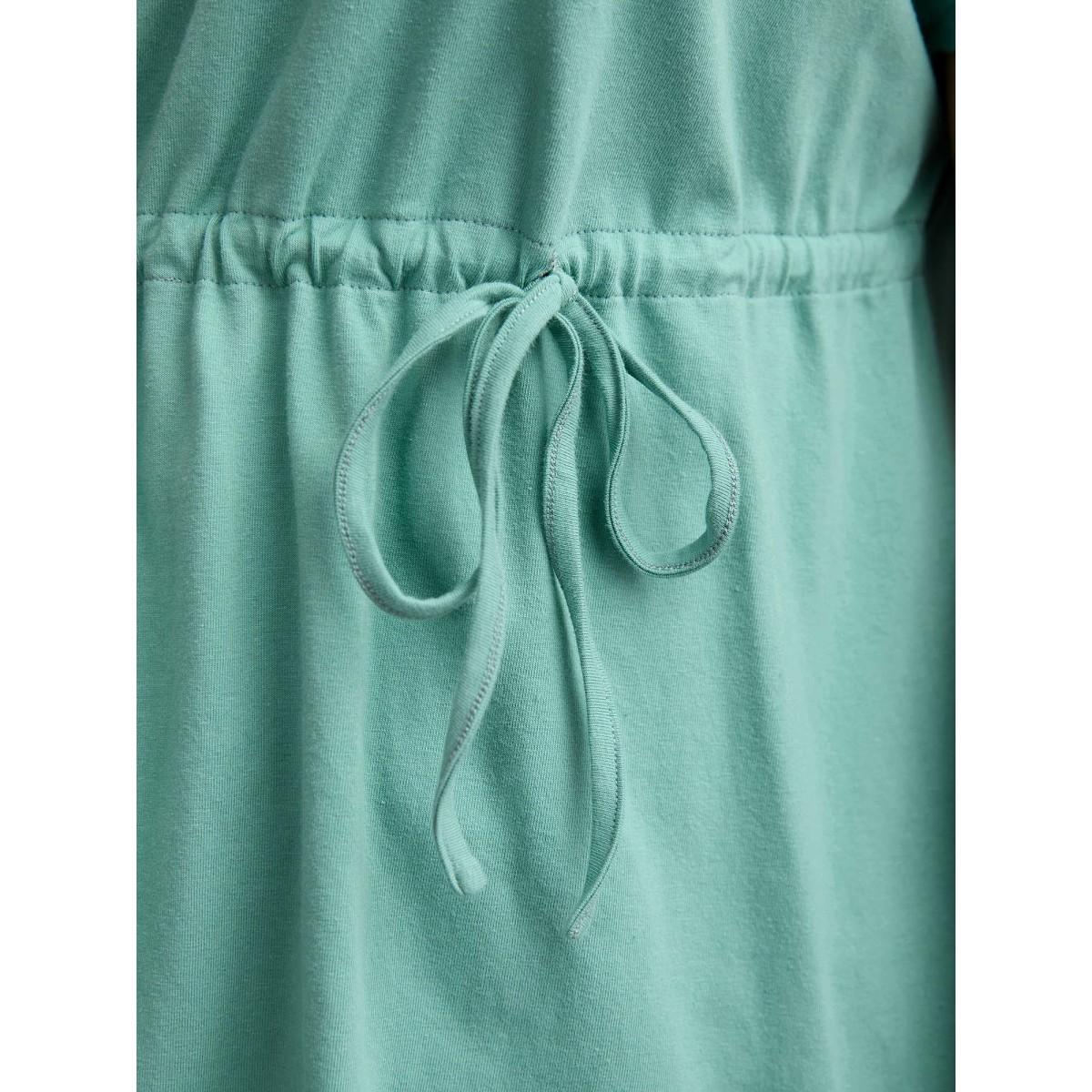 Plus Size Pure Cotton Waist-Tie Plain T-Shirt Turquoise Women Drawstring Boat Neck Vacation T-shirts BloomChic 22-24/3X Product Image