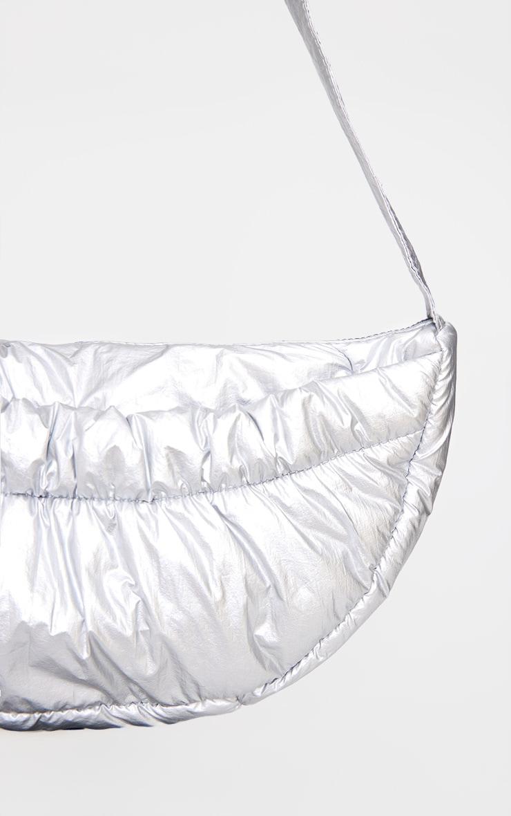 Silver Metallic Nylon Ruched Pocket Cross Body Bag Product Image