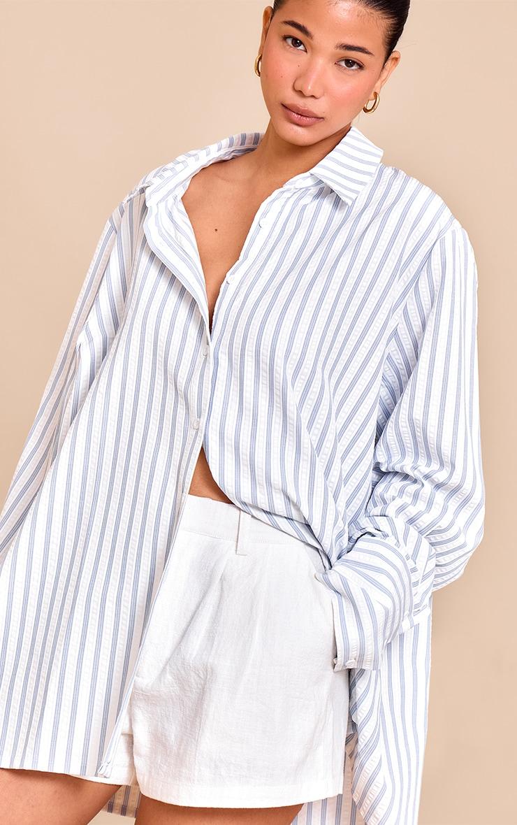 Blue Oversized Stripe Cuff Shirt Product Image
