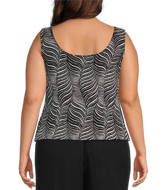 Alex Evenings Plus Size Zebra Metallic Glitter Knit Mandarin Neck 3/4 Sleeve Twin Set Product Image