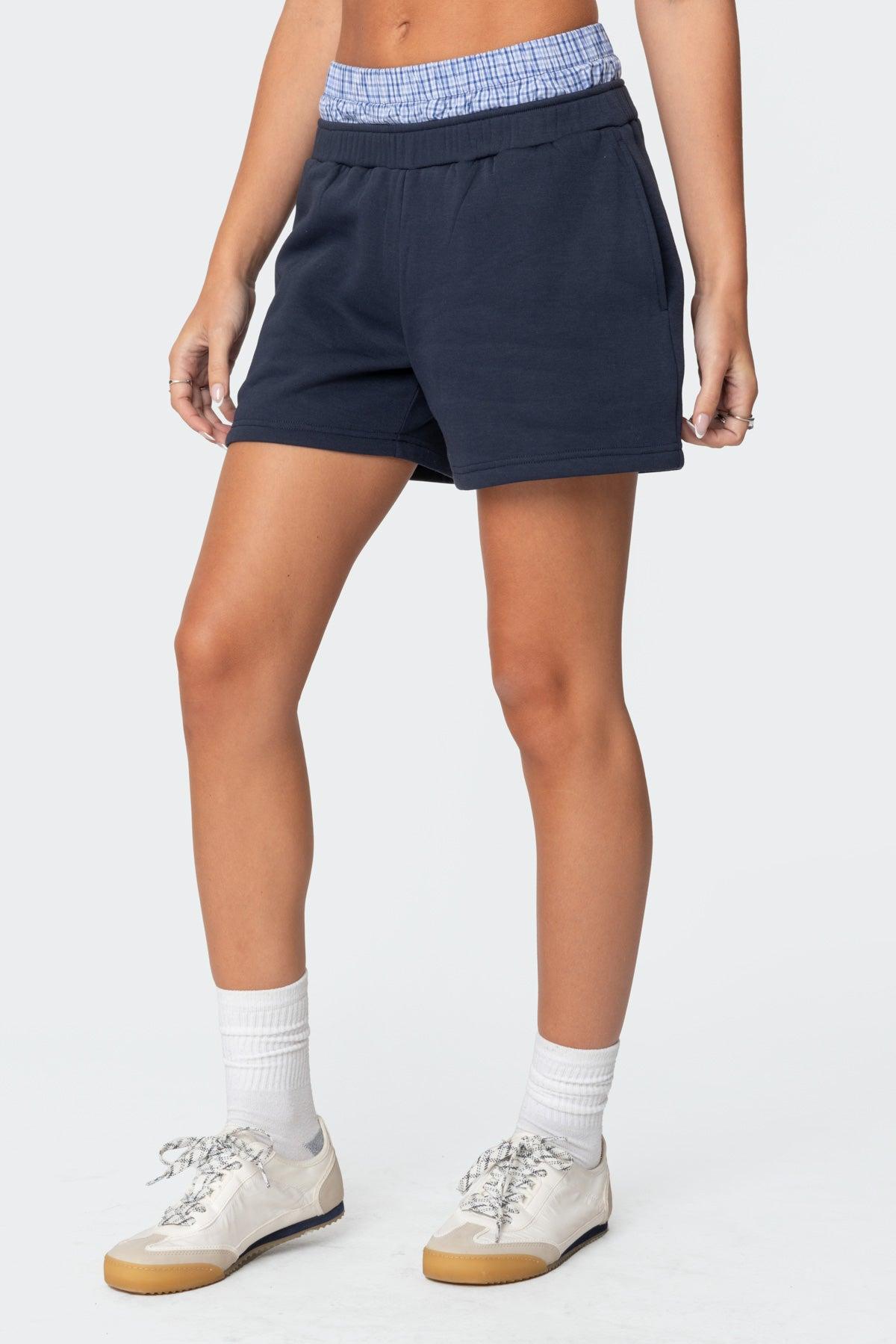 Plaid Boxer Detail Sweat Shorts Product Image