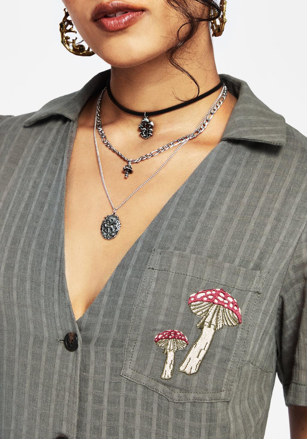 Koax Cotton Check Embroidered Button Up Midi Shirt Dress Product Image