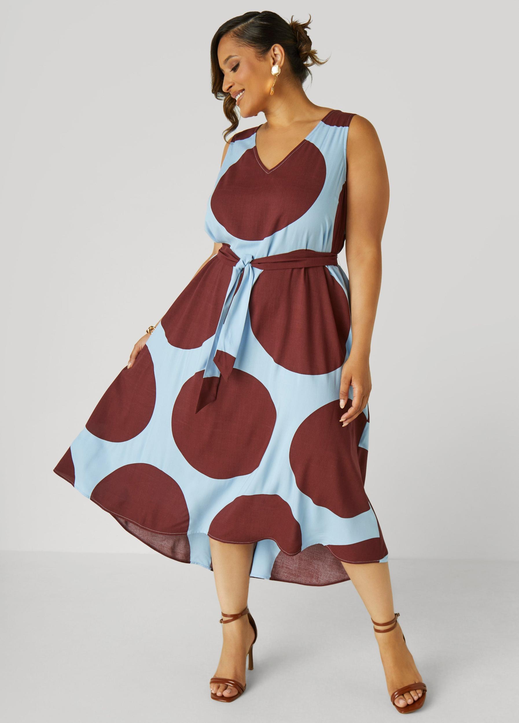 Belted Polka Dot Midi Dress Product Image