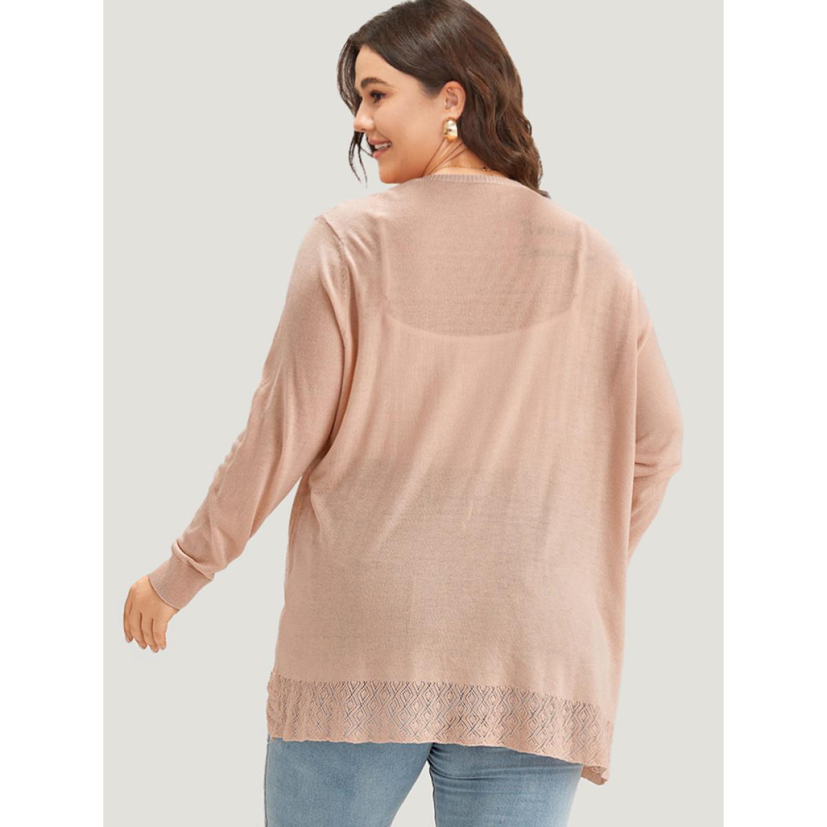 Plus Size Supersoft Essentials Geometric Eyelet Patchwork Arc Collar Cardigan Crepe Women Casual Loose Long Sleeve Dailywear Cardigans BloomChic 10/M Product Image