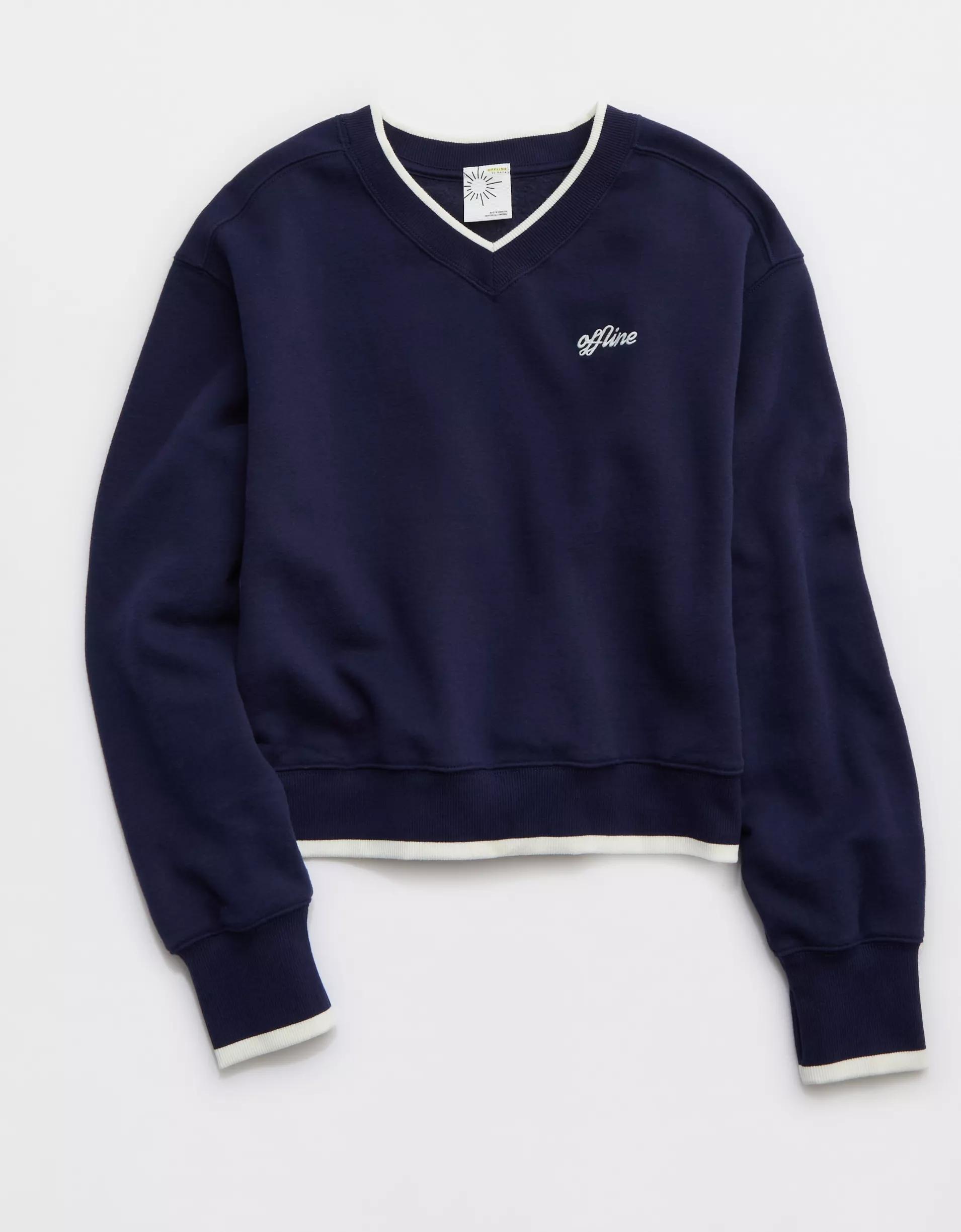 OFFLINE By Aerie Cloud Fleece V-Neck Crew Sweatshirt Product Image