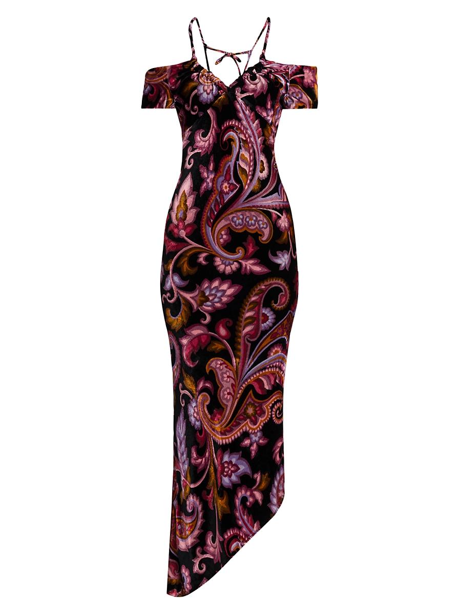 Womens Paisley Off-the-Shoulder Midi-Dress Product Image
