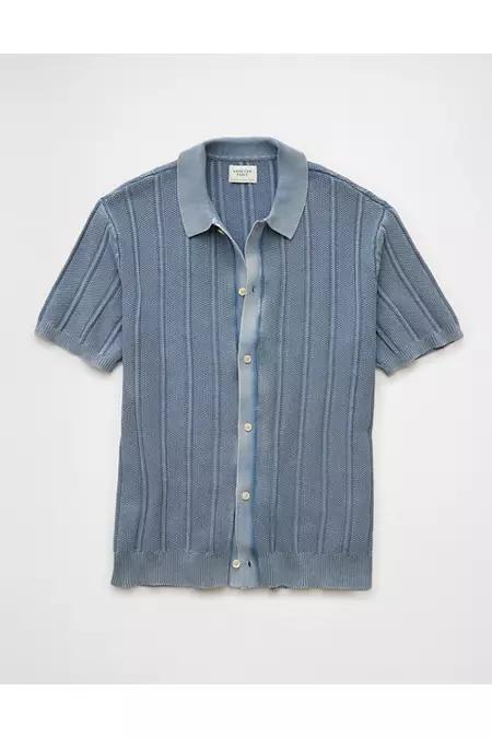 AE Weekend Washed Button-Up Sweater Polo Shirt Men's Product Image
