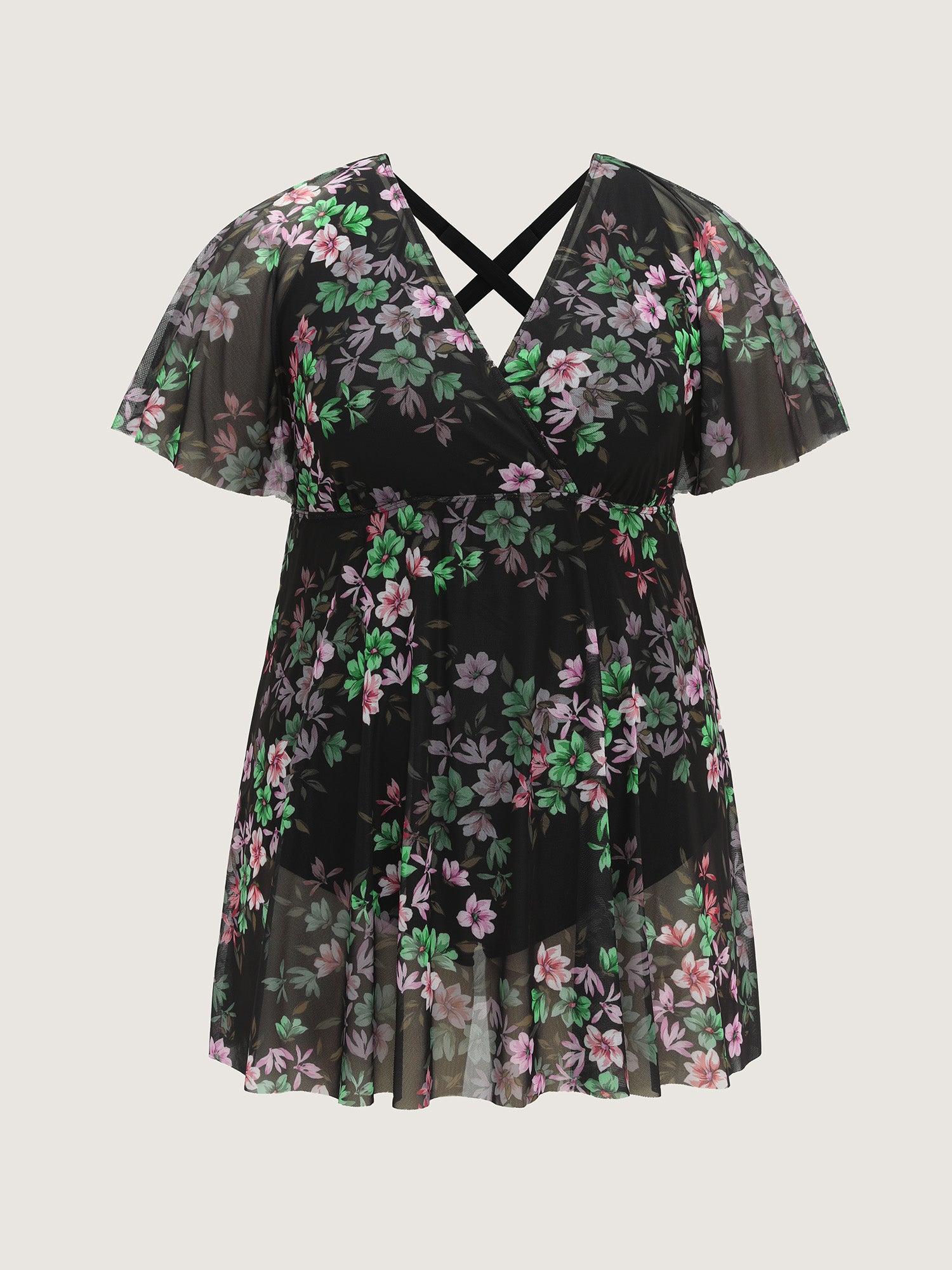 Floral Print Flowy Sleeve Swim Dress Female Product Image