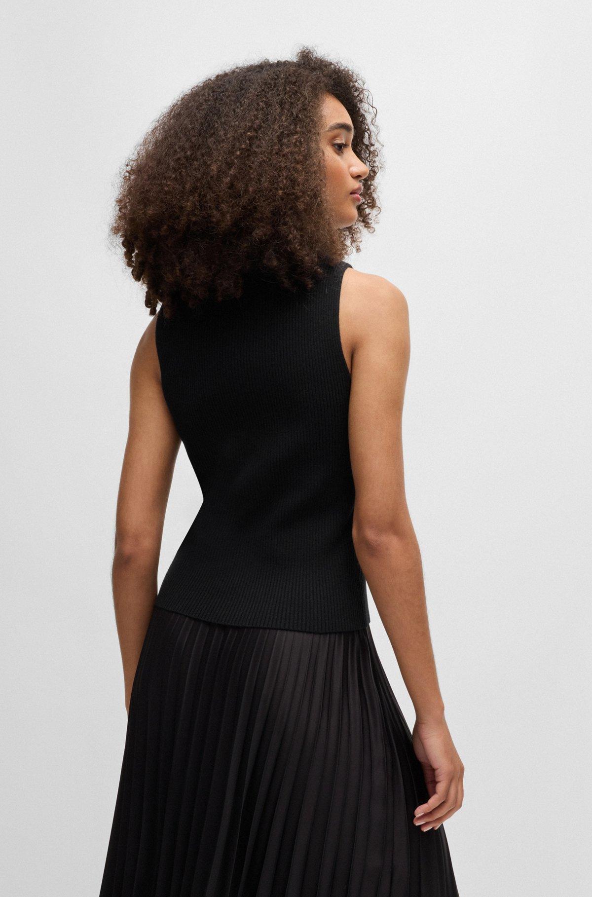 BOSS - Slim-fit sleeveless top in ribbed stretch fabric - Black Product Image