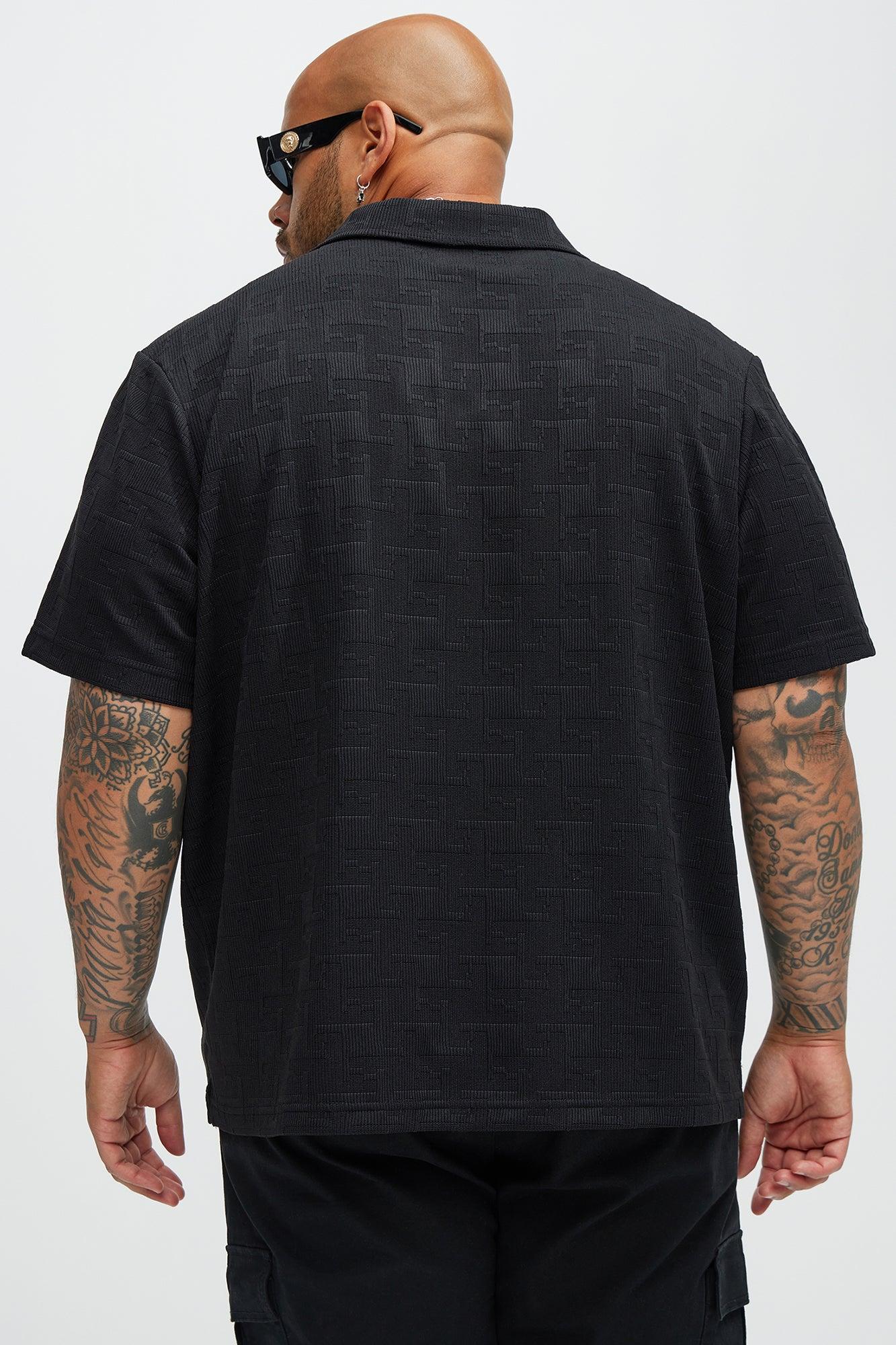 Ethel Textured Knit Johnny Collar Shirt - Black Product Image