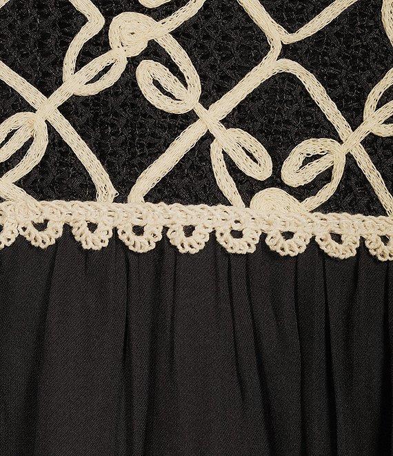 Skies Are Blue Woven Embroidered Top Square Neck Sleeveless Maxi Dress Product Image