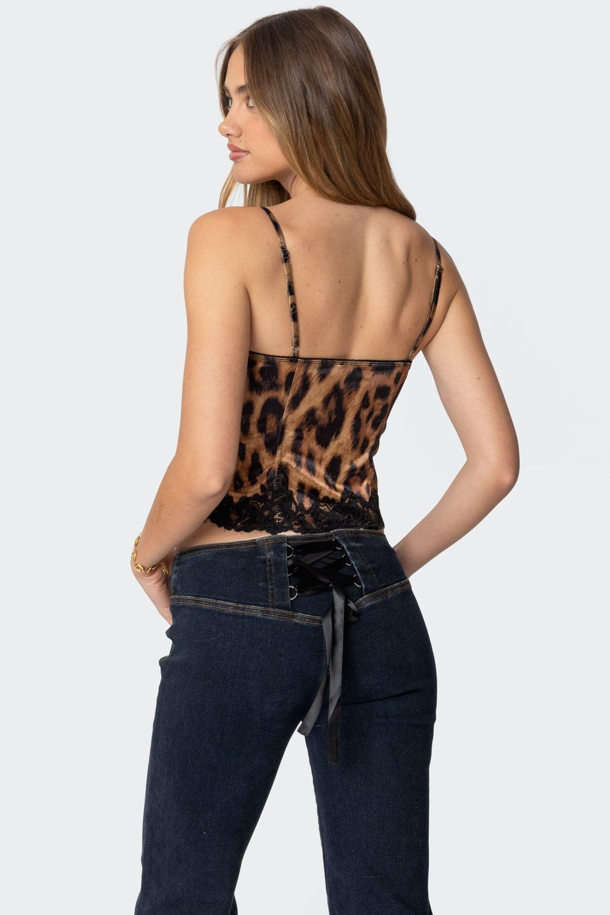 Lacey Satin Effect Leopard Print Corset Product Image