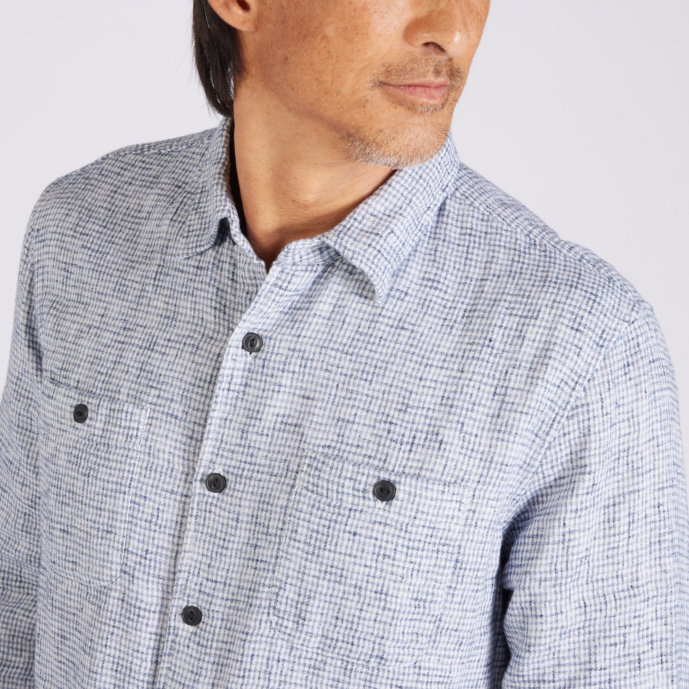 Houndstooth Double Cloth Workshirt - Cream Navy Product Image