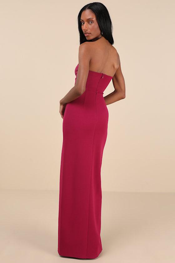 Sensational Beauty Dark Magenta Strapless Maxi Dress Product Image