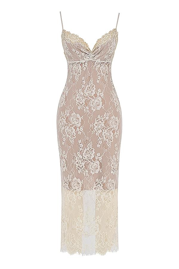Serelle  antique ivory lace midi dress Product Image