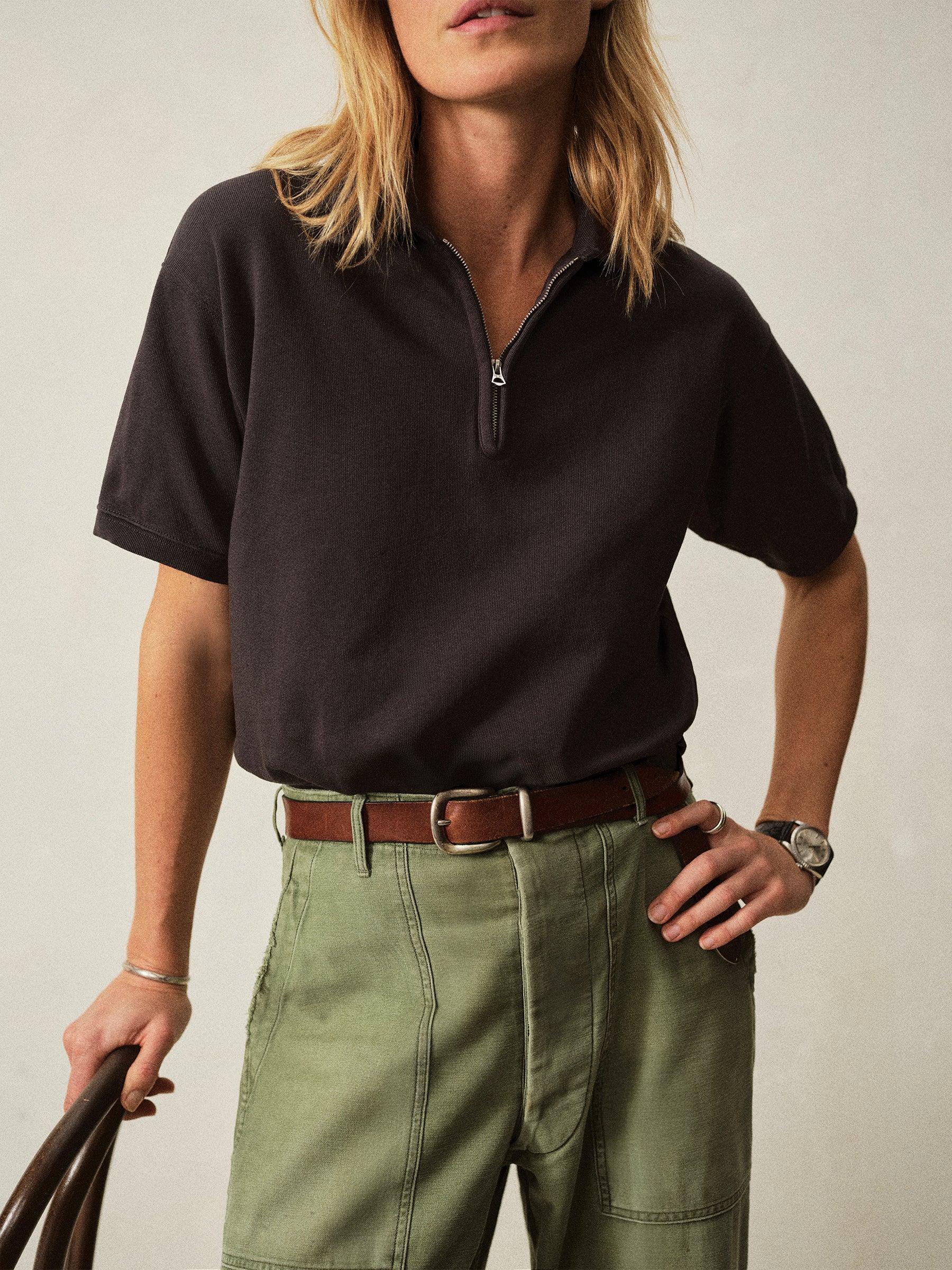 Soft Black Venice Wash Vintage Interloop Short Sleeve Quarter Zip Product Image