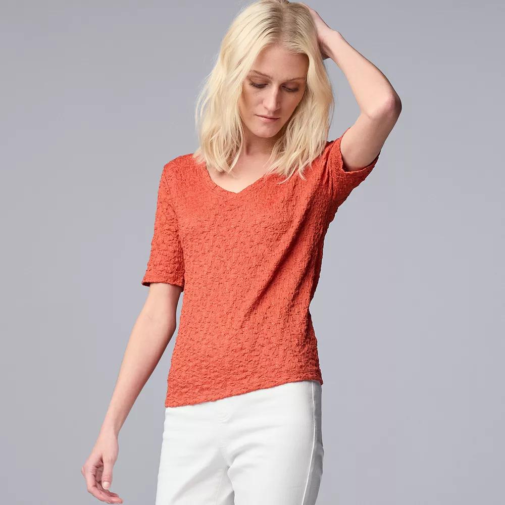 Women's Simply Vera Vera Wang V-Neck Short Sleeve Pucker Top, Size: XXL, Vera Pink Product Image