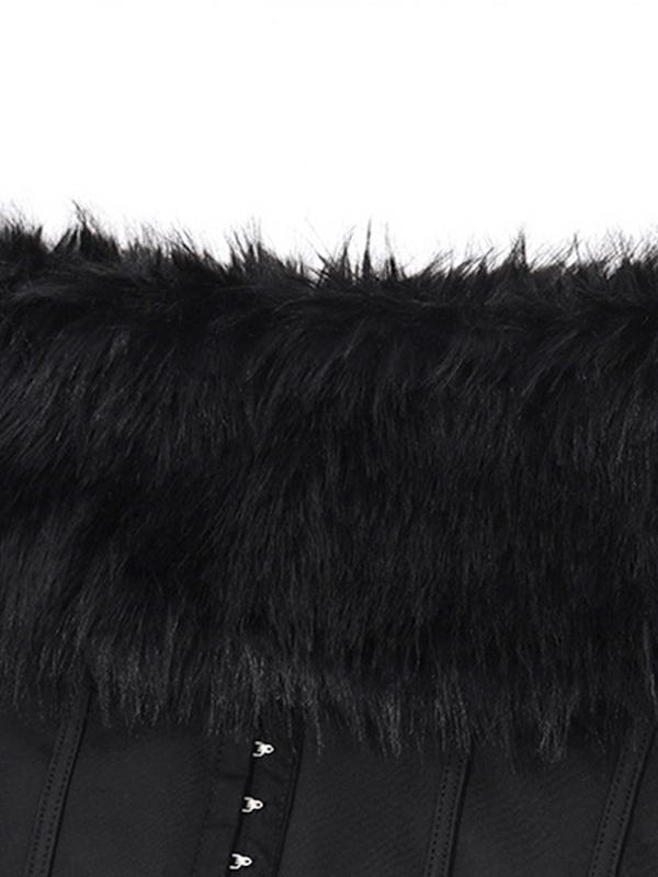 Fuzzy Trim Off Shoulder Mesh Breasted Corset Top Product Image