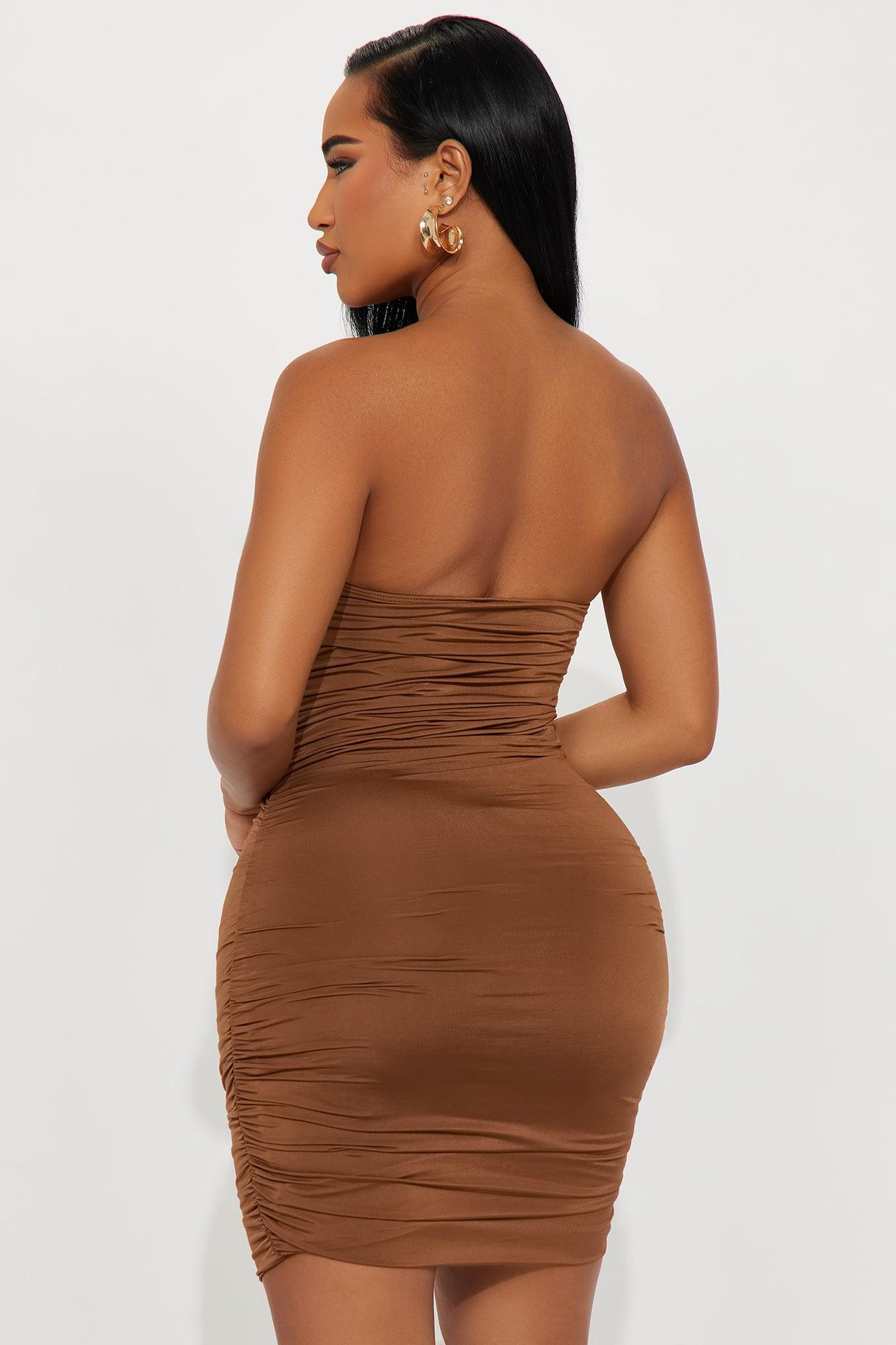 Layla Ruched Mini Dress - Chocolate Female Product Image