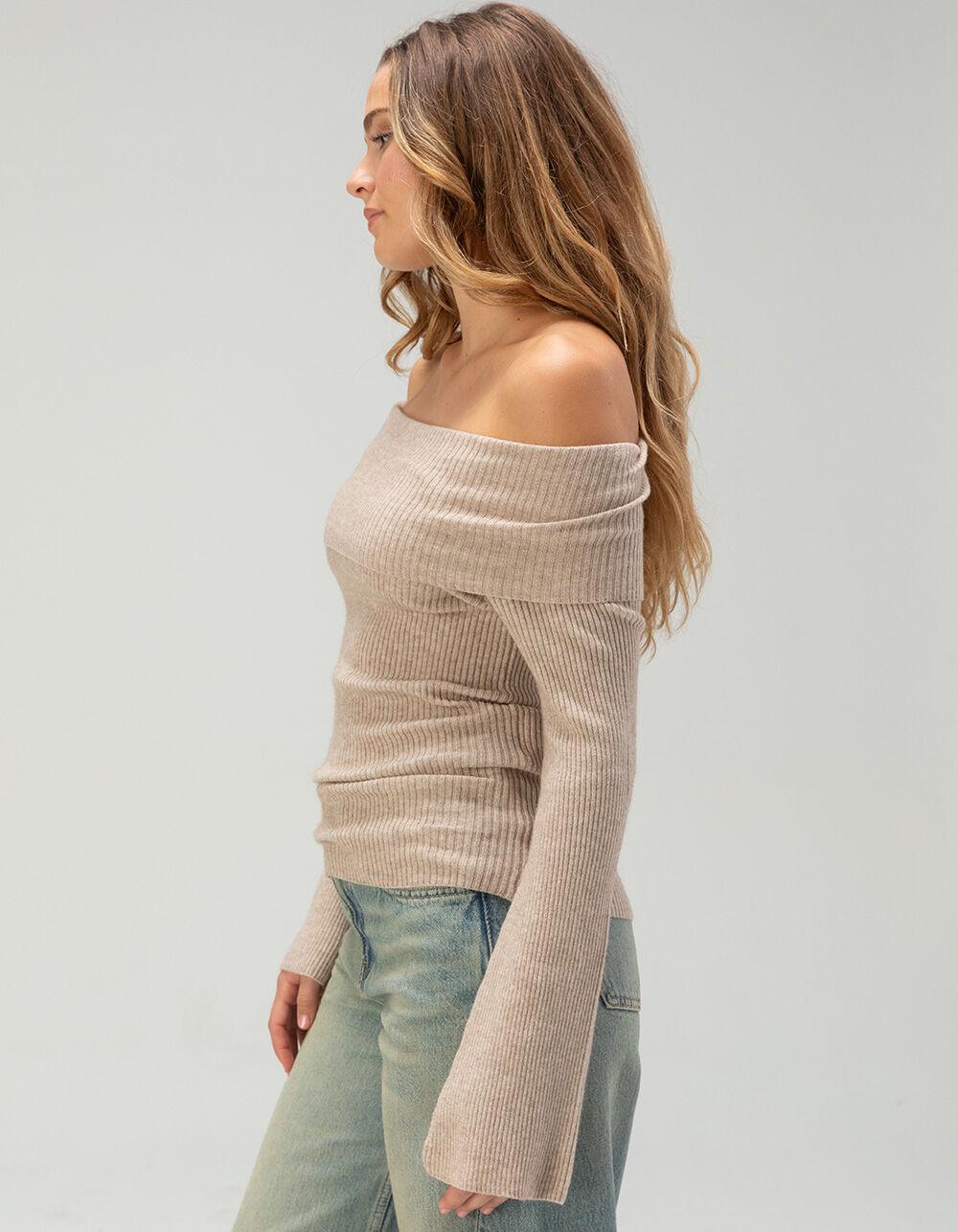 ONLY Jay Off The Shoulder Womens Long Sleeve Top - LIGHT BROWN Product Image