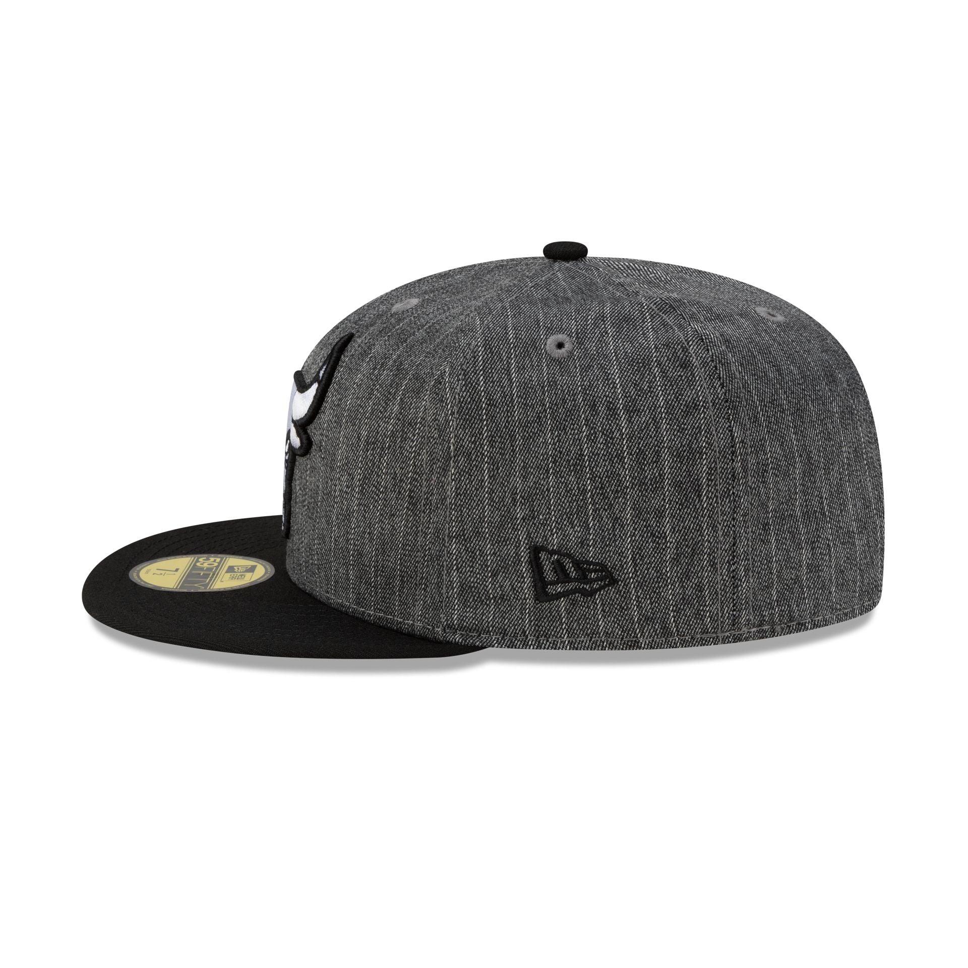 Just Caps Black Pinstripe Chicago Bulls 59FIFTY Fitted Hat Male Product Image