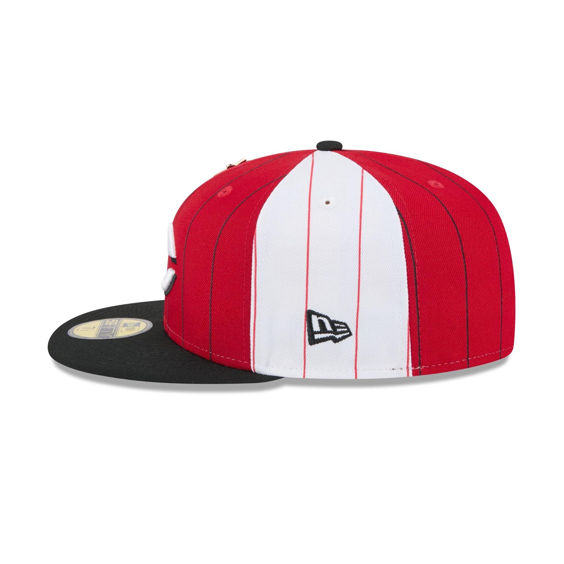 Cincinnati Reds Pinstripe League Pin 59FIFTY Fitted Hat Male Product Image
