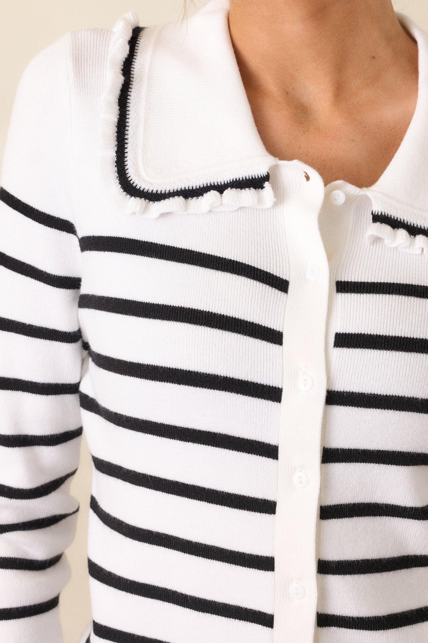 Breathe In White & Black Stripe Cardigan Product Image