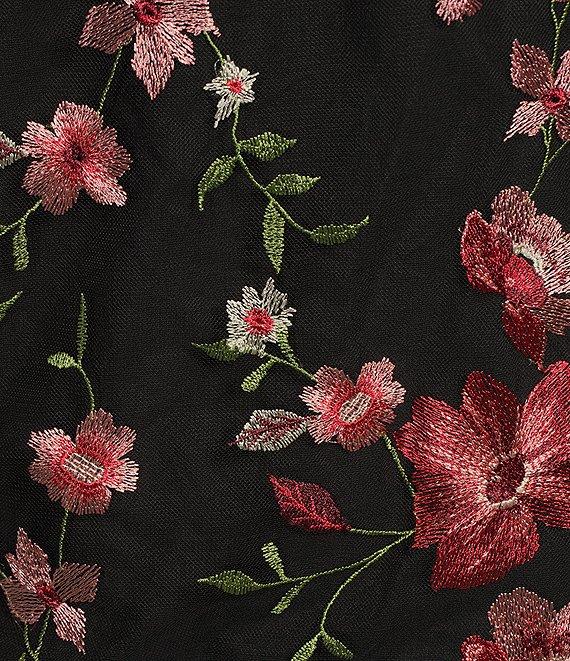 Jessica Howard Plus Size Embroidered Mesh V-Neck Bubble Sleeve Sheath Dress Product Image