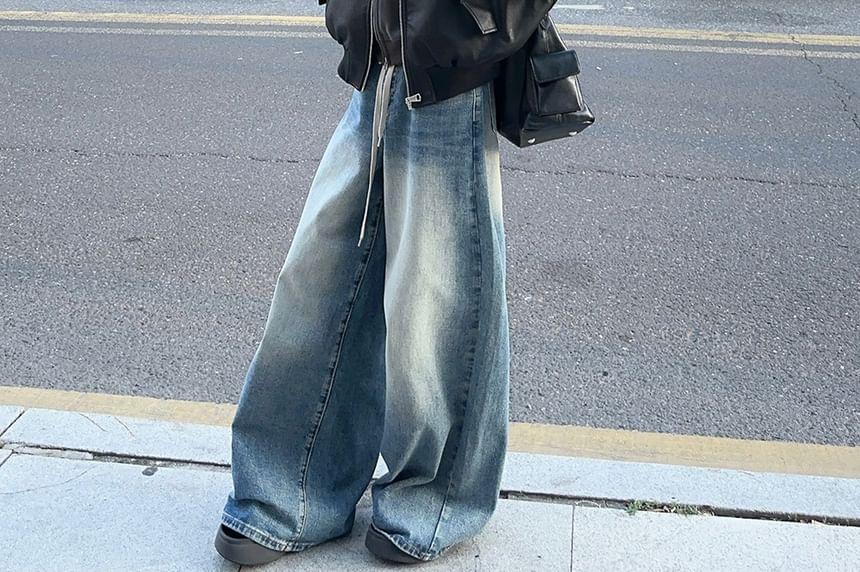 Plain Zip-Up Hoodie / Faux Leather Bomber Jacket Product Image