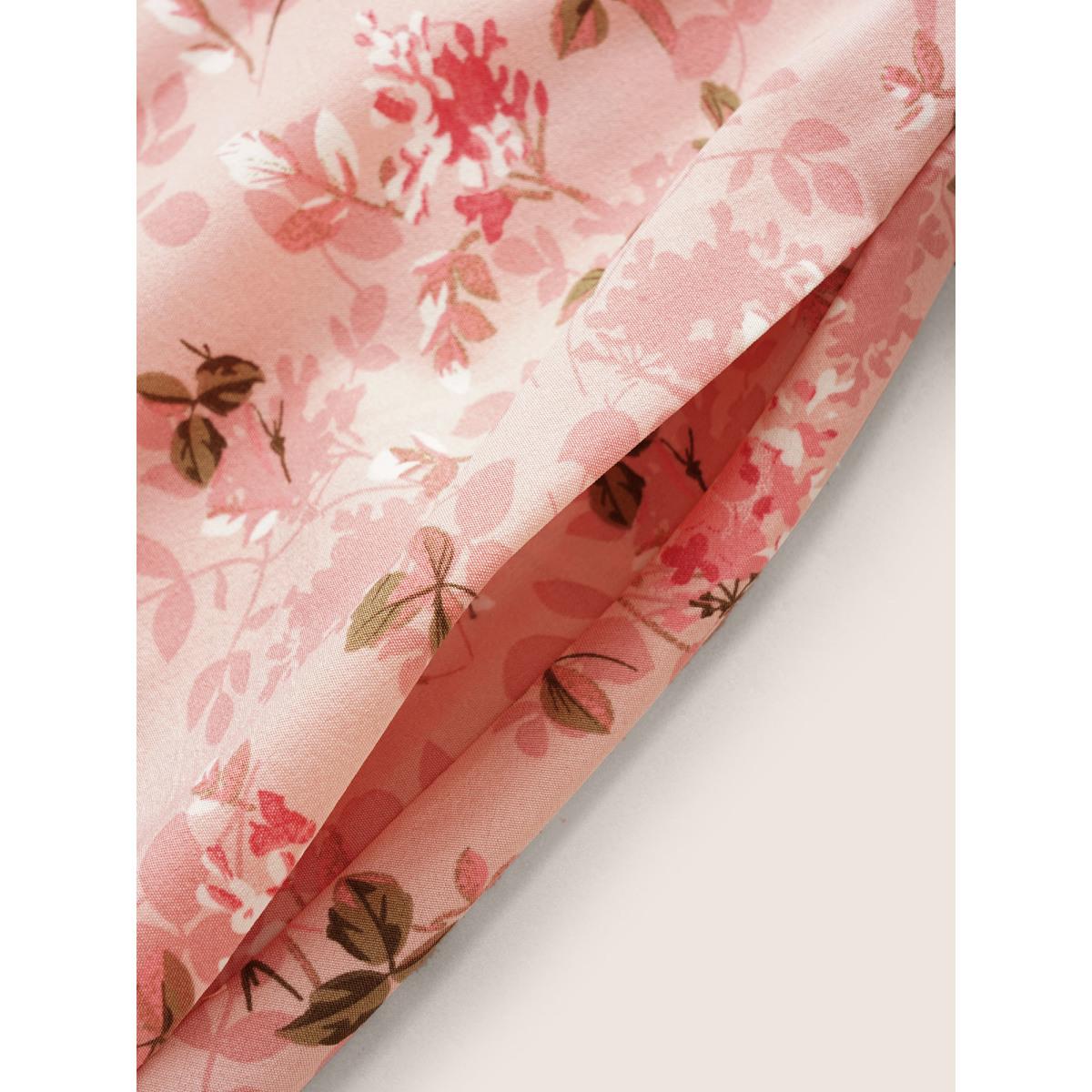 Plus Size Floral Overlap Collar Belted Ruffles Dress Lightpink Women Elegant Belted Overlap Collar Half Sleeve Curvy BloomChic 14-16/1X Product Image