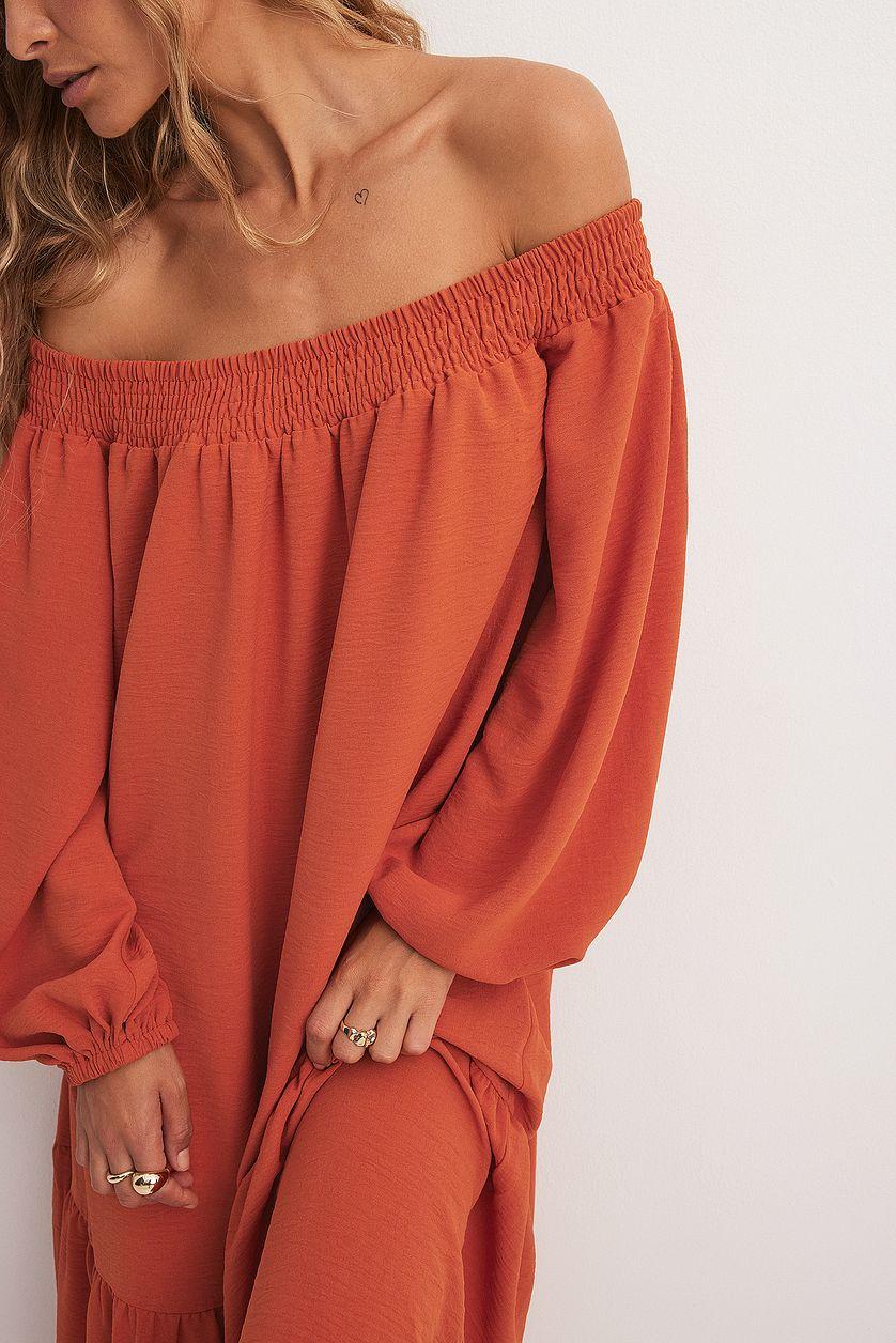 Off Shoulder Long Sleeve Midi Dress Product Image