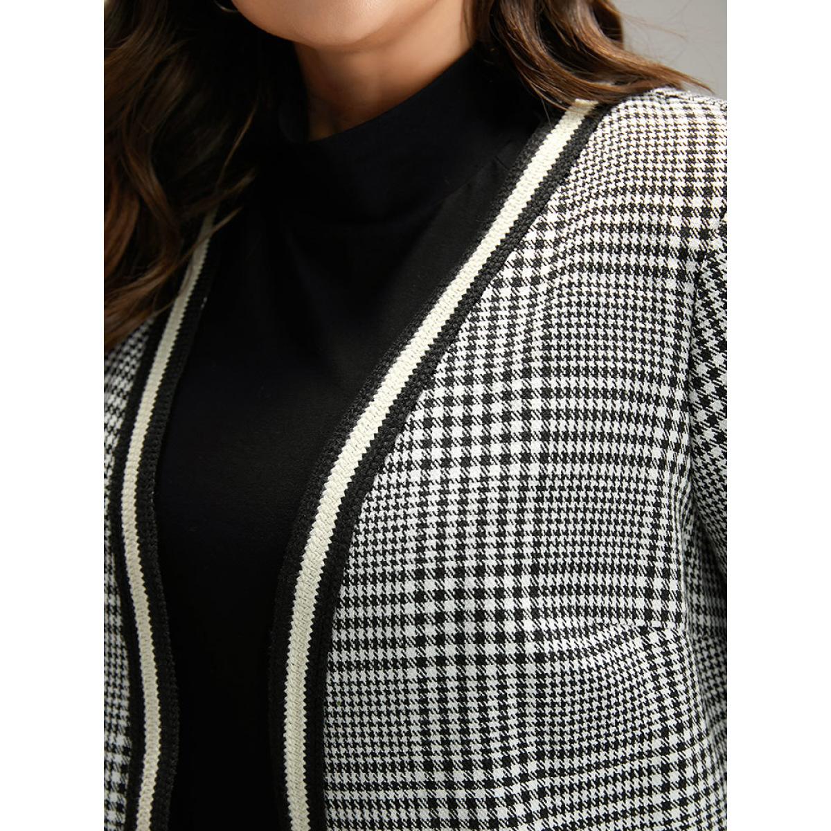 Plus Size Gingham Contrast Webbing Pocket Blazer Women Black Elegant Contrast Ladies Dailywear Winter Coats BloomChic 22-24/3X Product Image