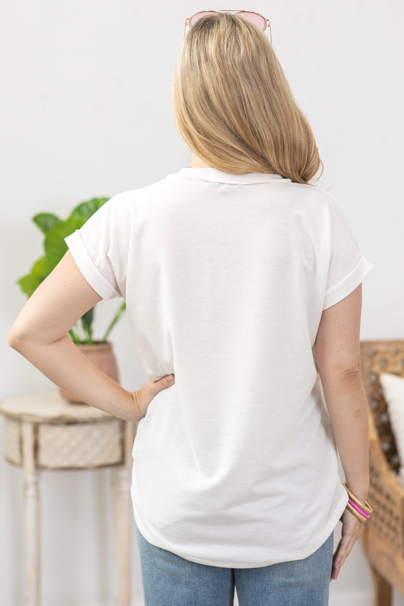 Off White Dolman Sleeve Knit Top With Pockets Product Image