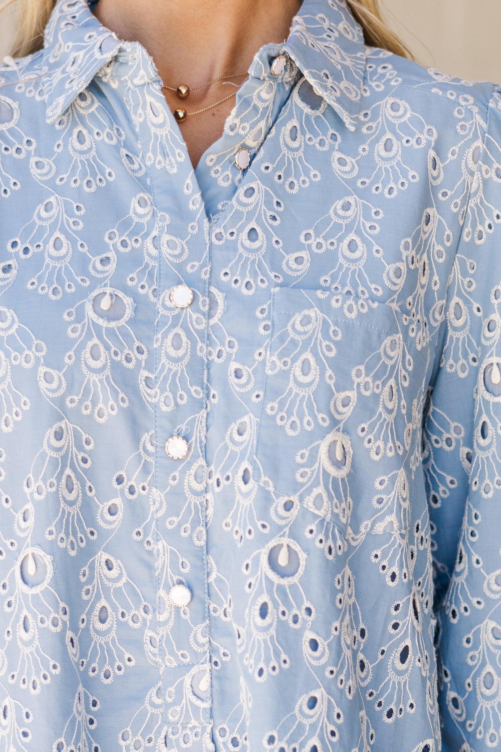 Share Your Story Light Blue Eyelet Shirt Dress Female Product Image