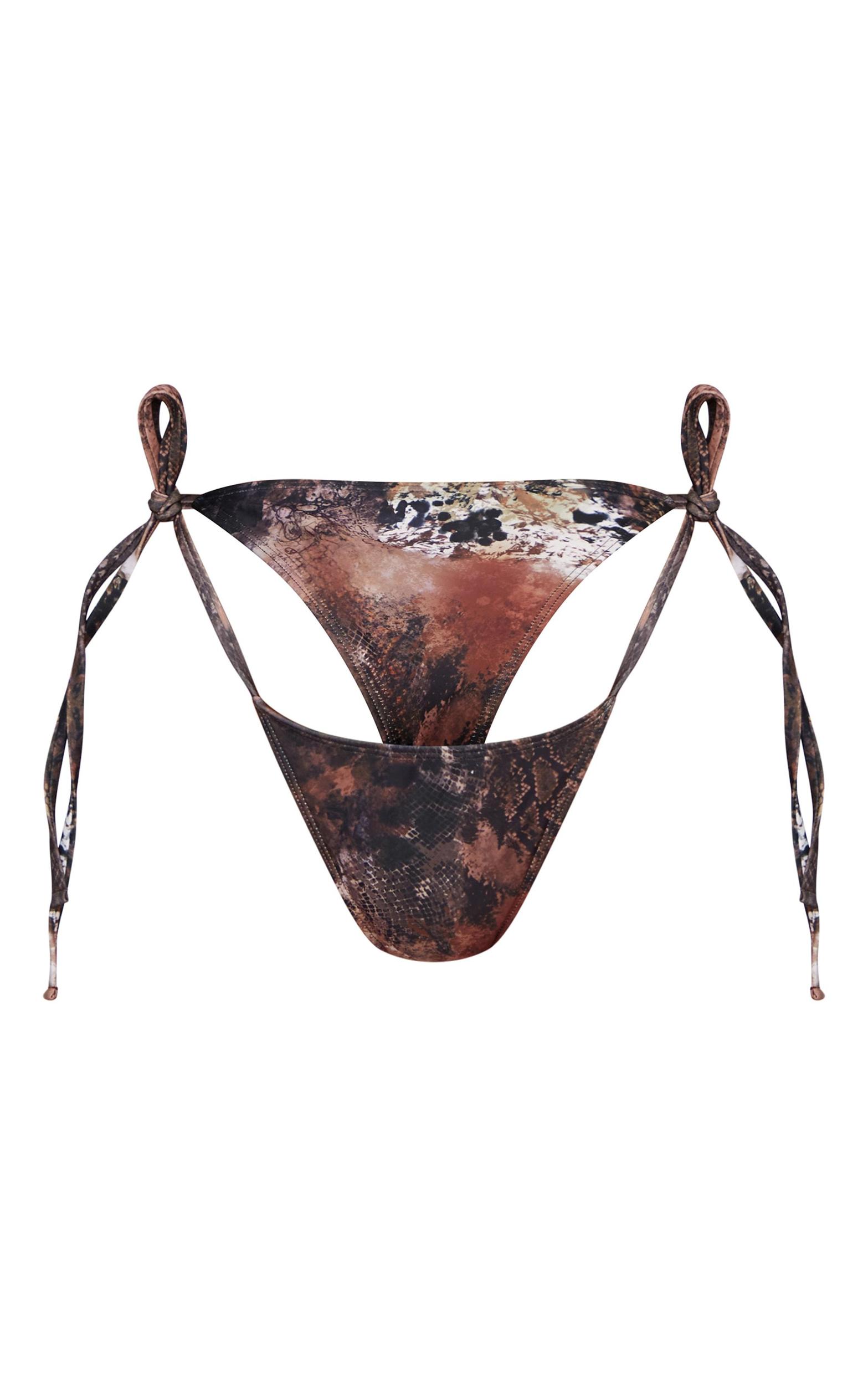 Brown Snake Print Tie Side Bikini Bottoms Product Image