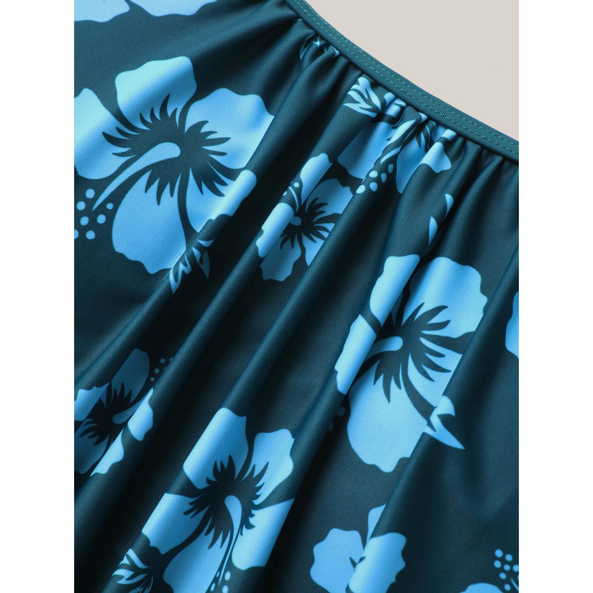 Plus Size Floral Removable Cups Pocket One-Piece Swimsuit Women's Swimwear Cyan Resort Patchwork Curve Bathing Suits High stretch One Pieces BloomChic 10/M Product Image