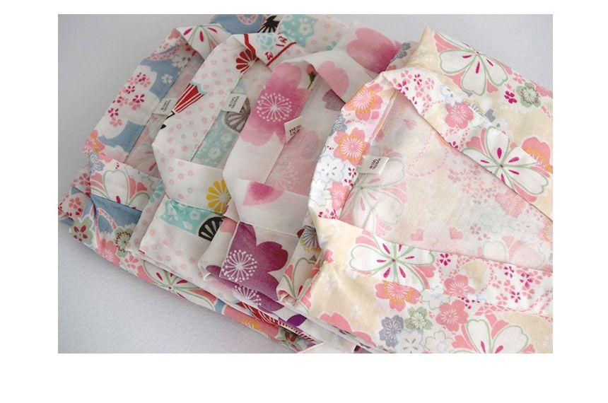 Pajama Set: Elbow-Sleeve Print Kimono Top + Lounge Shorts Product Image