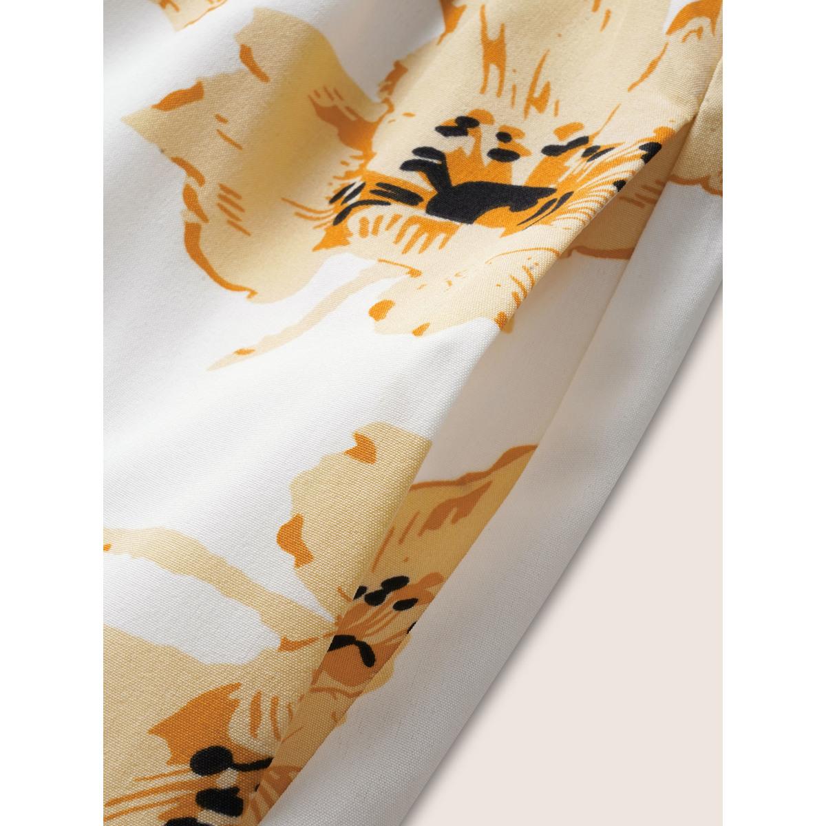 Plus Size Square Neck Floral Raglan Sleeve Belted Dress Yellow Women Elegant Belted Square Neck Short sleeve Curvy BloomChic 14-16/1X Product Image