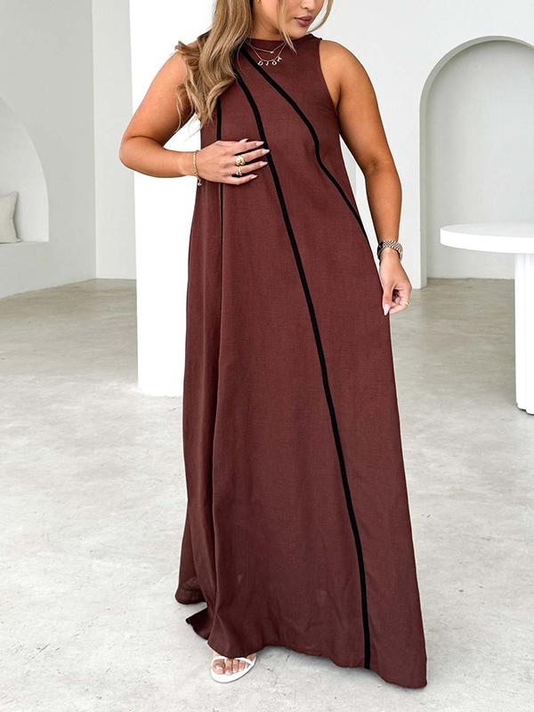 A-Line Loose Split-Joint Round-Neck Maxi Dresses Product Image