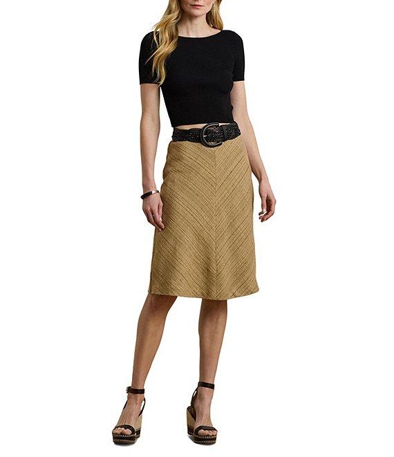 Lauren Ralph Lauren Herrington Bone A-Line Cotton Blend Tweed Midi Skirt Product Image