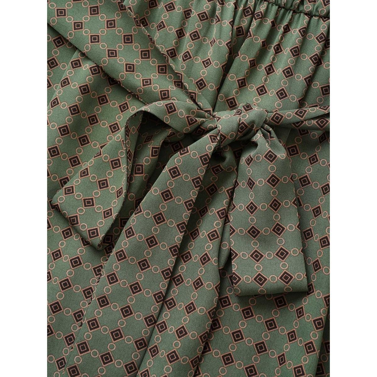 Plus Size Geometric Print Polo Neck Belted Dress Moss Women At the Office Belted Polo Short sleeve Curvy Midi Dress BloomChic 18-20/2X Product Image