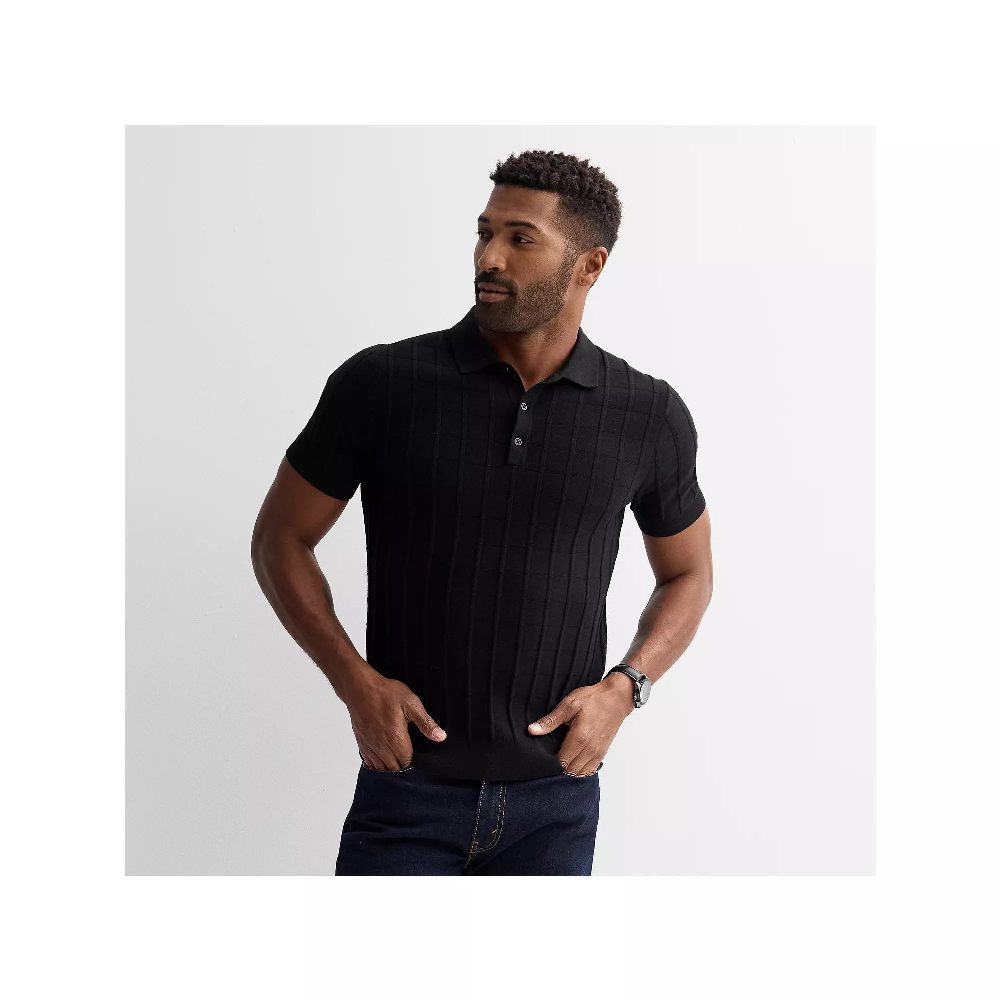 Men's Apt. 9 Short Sleeve Textural Sweater Polo, Size: XL, Mineral Black Product Image