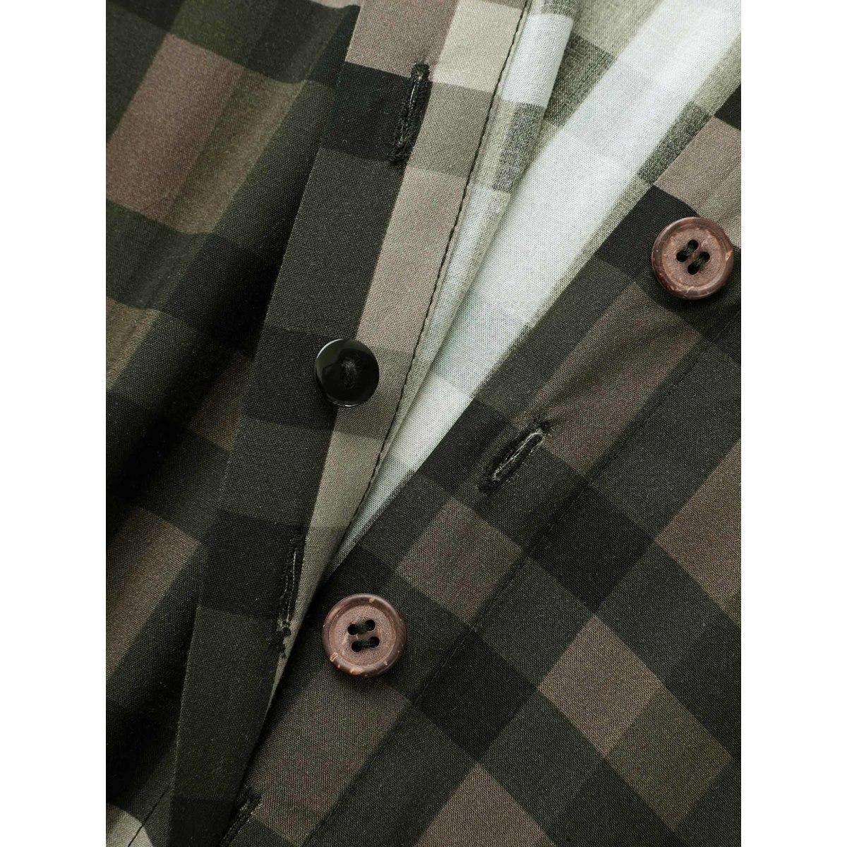 Plus Size Plaid Shirt Collar Curved Hem Dress Yellowishbrown Women Elegant Button Shirt collar Long Sleeve Curvy BloomChic 18-20/2X Product Image